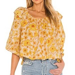 FREE PEOPLE Miss Daisy Ruffle Print Top in Ivory size xs